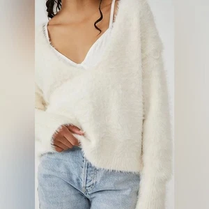 Suéter Boho Free People Serendipity Cuello en V Difuso Acogedor y Suave Marfil Talla XS - Imagen 1 de 8