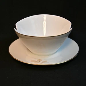 Rosenthal Gravy Boat Attached Underplate Shadow Rose Brown Black Gold 1954-1989 - Picture 1 of 13