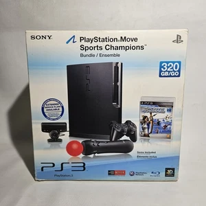 NUOVO pacchetto console Sony PlayStation 3 Slim PS3 nera Sports Champions System - Foto 1 di 8