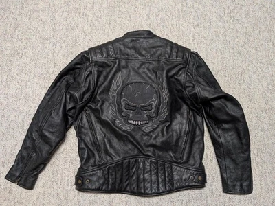vintage Y2K motorcycle jacket XL black leather SKULL padded CAFE RACER vented 46 - Image 1 of 4