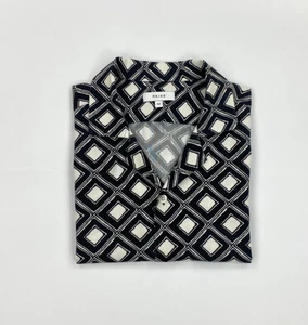 Men's Black & White Reiss Shirt Medium Viscose Geometric Cuban Camp Armatage A/B - Picture 1 of 10