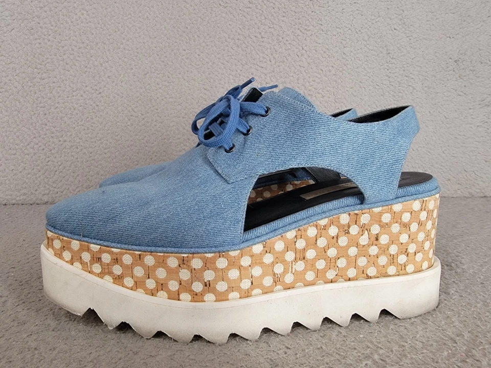Zapatos Derby Stella McCartney 39 Plataforma Lunares Cordones Elyse Recortados Denim Foto 1 de 4