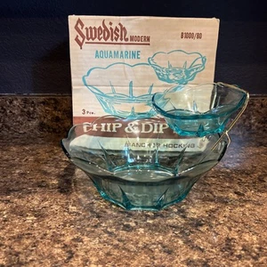 Vintage Swedish Modern Anchor Hocking Aquamarine Chip and dip set - Picture 1 of 3
