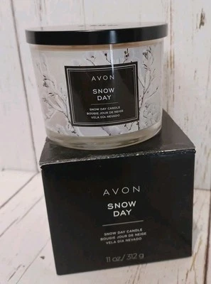 Avon Snow Day Candle Jar Glass Christmas Winter 11 oz Scented NIB Retired - Image 1 of 4