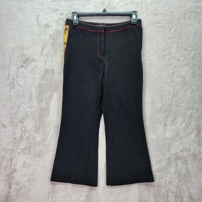 Burberry Crop Pants Womens 4 Black Yellow Flare Snake Print Trim Italy Designer - Image 1 of 4