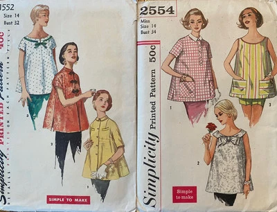 Vtg 50's Maternity Tops sewing pattern Lot Simplicity 1552 & 2554 sz 14, bust 34 - Image 1 of 4