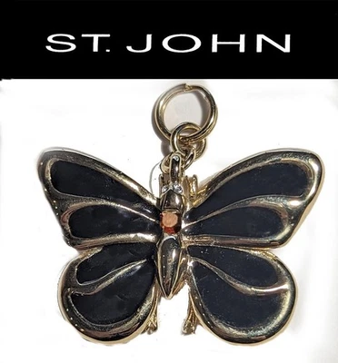 St John вязаный бабочка молнии тянуть золото черная эмаль розовое золото кристалл головы - Изображение 1 из 2