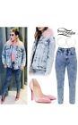 JUICY COUTURE ACID WASH DENIM JACKET PINK COLLAR SZ Small S seen on Katy Perry