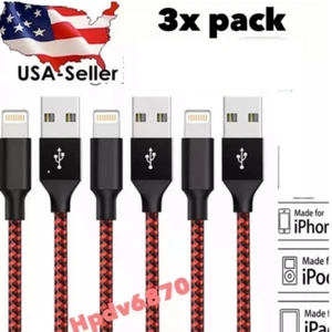 3 Pack Fast Charger Cable Heavy Duty For iPhone 8 7 X XR 11 12 13 Charging Cord  - Picture 1 of 10