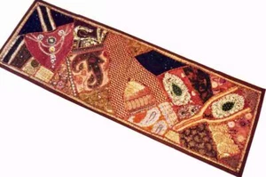 60" CRAZY QUILT HEAVILY BEADED SEQUIN SARI RUNNER DECOR TAPESTRY WALL HANGING - Picture 1 of 11