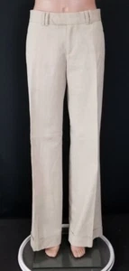 CATHARINE MALANDRINO Beige Cotton Wide Leg Cuffed Pants Sz 6 - Picture 1 of 9
