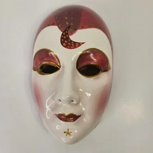 Vintage Porzellan bemalt Karneval Maske Wanddekor Karneval Maskerade Mond - Bild 1 von 9