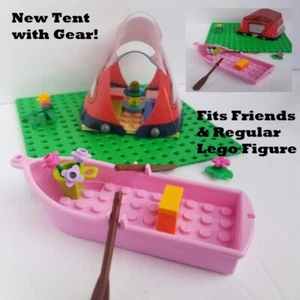 LEGO Minifigure Camping Set Tent Boat Pink Flowers Friends Gear Mini Doll Hiking - Picture 1 of 1