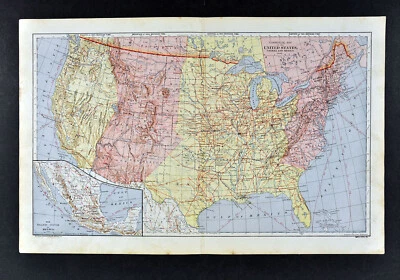 1896 Commercial Map United States Mexico Canada Time Zones Steamer Routes RR - Image 1 of 2