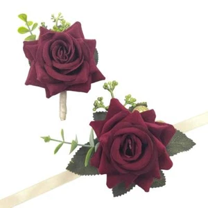 Wedding Prom Corsage and Boutonniere Set, Rose Wrist Corsage Ribbon Bracelet,... - Picture 1 of 8
