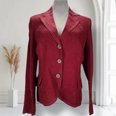 Akris Structured Jacquard Silk Blazer Size 12 Three Button Lightweight Jacket - Image 1 of 4