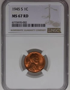 1945 S Lincoln Wheat Cent MS 67 RD NGC - Picture 1 of 3