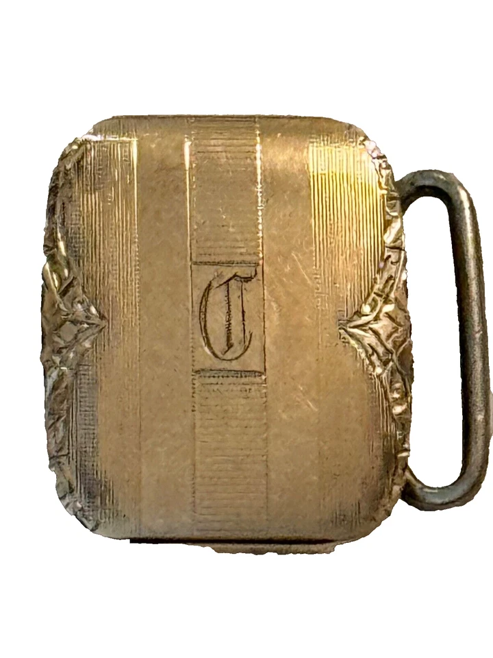 Incrustación de oro macizo vintage Dunn Bros. Art Deco en hebilla de plata de ley; 20 gramos Foto 1 de 4