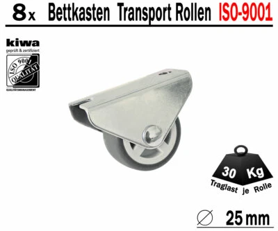 8 x 25mm Kastenrolle Tischrolle Möbelrolle Laufrolle Schiebetür Rollen Grau Kr - Bild 1 von 4