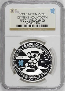 2009 Great Britain Silver 5 Pound Proof Olympics Countdown NGC PF70 UCAM [BN316] - Picture 1 of 2