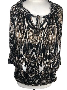 Worthington Woman's 1X Animal Print Ruffle Tie Neck Blouse Elastic Hem - Picture 1 of 12