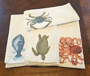 4 Pottery Barn Playa Sea Life Napkins Octopus Turtle Crab Puffer Fish 20 " Linen - Picture 1 of 7