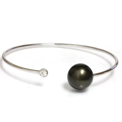 Brazalete Brazalete Diamante Tahití Mar del Sur Brazalete Perla Oro 14k 6"3/4  Foto 1 de 2