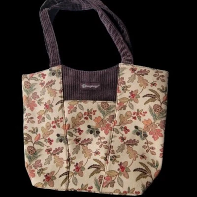 Longaberger Autumn Path Tote Purse Fabric Hobo Scoop Corduroy Trim New - Image 1 of 4
