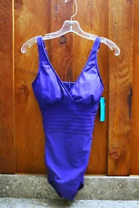 Women's UPF 50 Waist Detail Over the Shoulder Blue Swimsuit Med Aqua Green - Picture 1 of 4