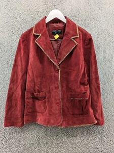 Bernardo Suede Blazer Jacket Women's Size L Red Distressed Trim - Picture 1 of 10