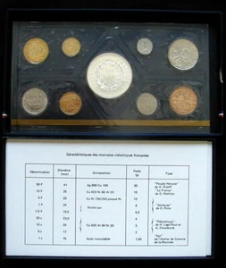 1976 FRANCE set 9 coins UNC with 50 Fr. silver in official box - Picture 1 of 2