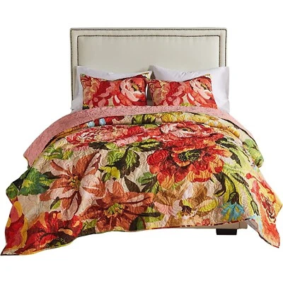 Juego de edredón King bohemio shabby chic floral colorido vibrante ropa de cama ecléctica 3 piezas Foto 1 de 4