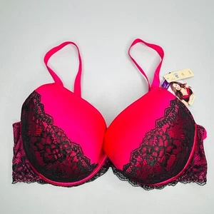 NEW Cacique Push Up Plunge Bra 46DD Pink Satin Padded Underwire Adjustable - Picture 1 of 15