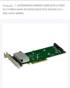 Supermicro AOC-SLG4-2H8M2 LP 2x PCIe Gen 4 Hybrid NVMe/SATA M.2 With Bracket - Picture 1 of 3