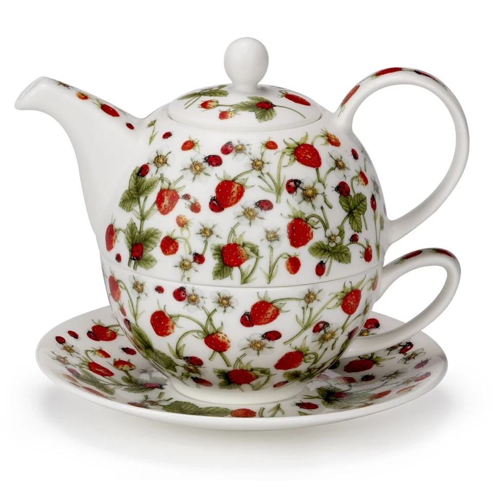 Tea For One Set Dovedale Strawberry Erdbeeren Bone China Porzellan Dunoon - Bild 1 von 1