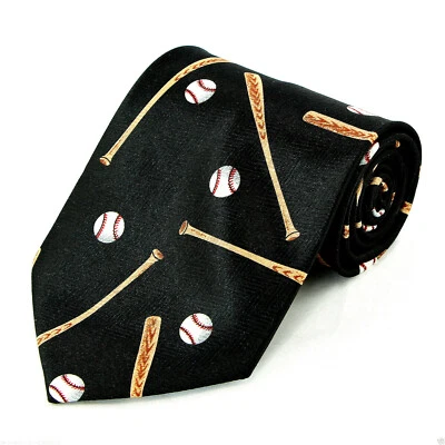 Corbata de béisbol y bates para hombre entrenador equipo jugador regalo deportes corbata negra Foto 1 de 2