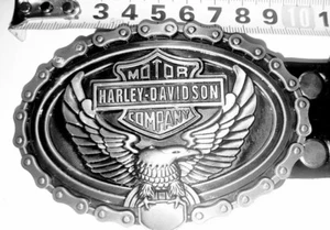 Genuine Leather Embossed Brown Belt & 10cm Harley Davidson Buckle Premium Qlty - Picture 1 of 4