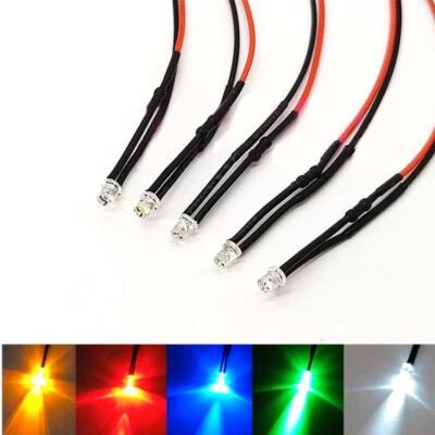 3mm Pre-Wired Flat Top Wide Angle LEDs Ultra Bright 3V 6V 9V 12V ~220V 6 Colour