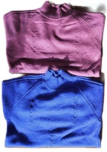 New Lot of 2 Soft Knit Long Sleeved Mock Turtleneck Sweaters -Purple & Light Red - Picture 1 of 18