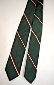 Neck Tie VTG Imported Silk 60s Green Red Ivory Stripe Skinny Tie 52" x 1.5" - Picture 1 of 6