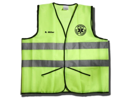 PERSONALIZED EMT Emergency Services Safety Vest Reflective Yellow w/Pockets - Image 1 of 4