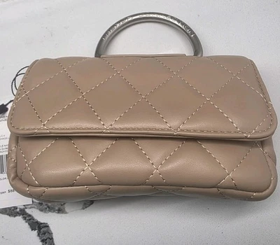 French Connection Quilted Top Handle Crossbody Bag Purse Mell in Latte - Image 1 of 4
