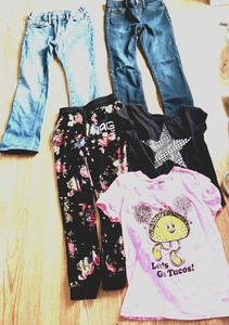 5 STÜCK, GR.8 Mädchen Kleidung 2 Jeans, 1 Hose, 2TOPS PLACE OLD NAVY JUMPING BEANS NRG - Bild 1 von 9