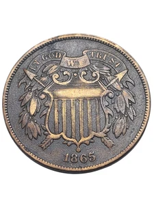 Vintage U.S. Coin - 1865 Two Cent Piece - Strong Eye Appeal - Rare - See Pics - Picture 1 of 8