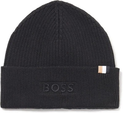 Hugo Boss Hombres Magico R Sombrero 001 Negro Sólido Acanalado Tejido Mezcla de Lana Gorro OS Foto 1 de 2