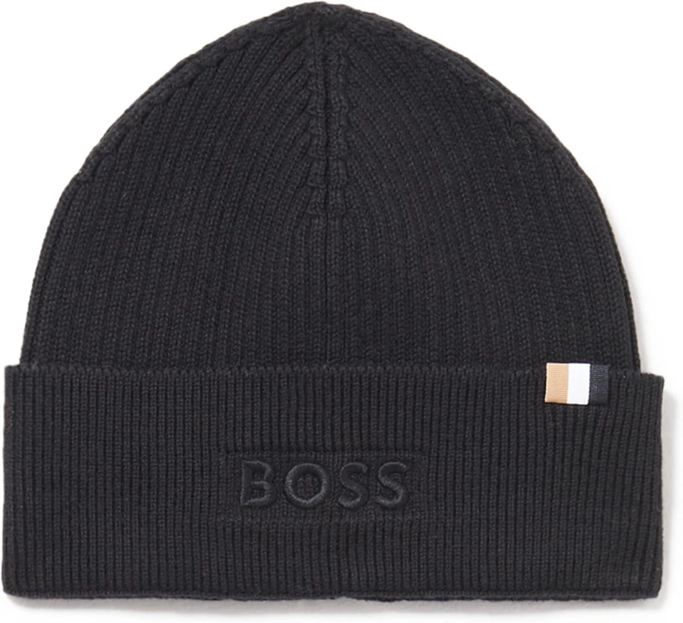 Hugo Boss Hombres Magico R Sombrero 001 Negro Sólido Acanalado Tejido Mezcla de Lana Gorro OS Foto 1 de 2