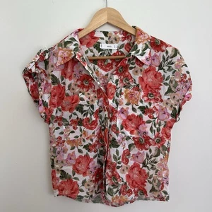 Blusa MNG Mango Floral Manga Corta Talla 2 100% Algodón Coqueta Cottage - Imagen 1 de 10