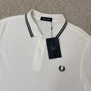 Fred Perry M3600 Polo Shirt Mens Size Large White Black Short Sleeve Mod BNWT - Picture 1 of 16