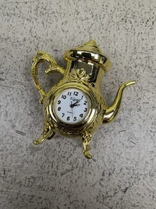 Mini Teekanne Uhr Elgin Quartz goldfarben - Bild 1 von 4