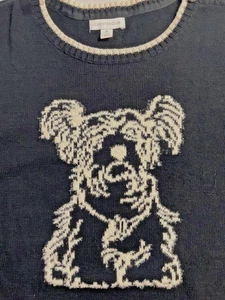 Puppy Dog Sweater Misses Charter Club Black Cream Tunic Button Shoulder Sz XL - Picture 1 of 3